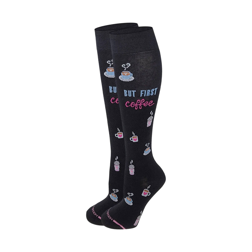 Dr. Motion Women's But First Coffee Knee High Compression Socks - Black - Lenny's Shoe & Apparel