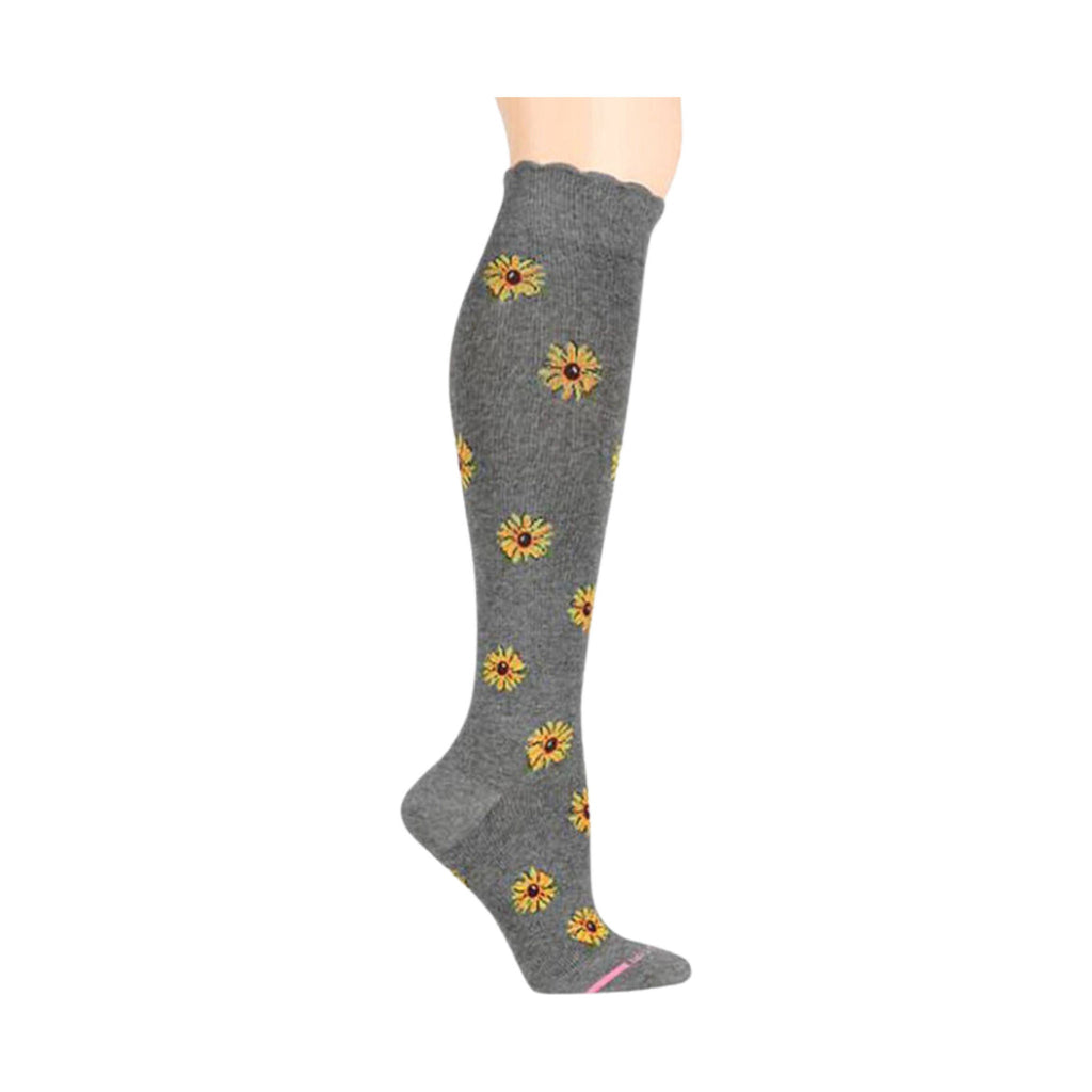 Dr. Motion Women's Sunflowers Knee High Compression Socks - Med Grey Heather - Lenny's Shoe & Apparel