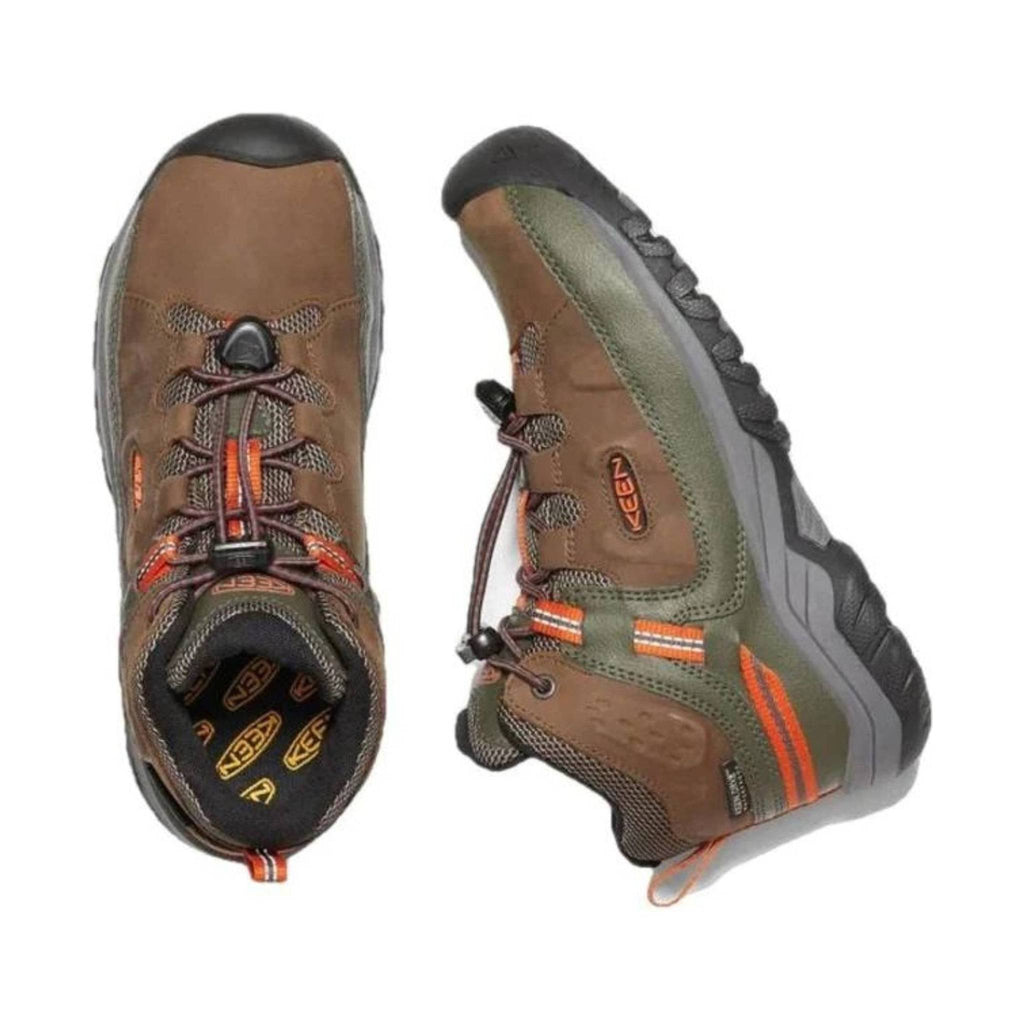 KEEN Big Kids' Targhee Mid Waterproof Hiking Boot - Dark Earth/Forest Night/Orange - Lenny's Shoe & Apparel