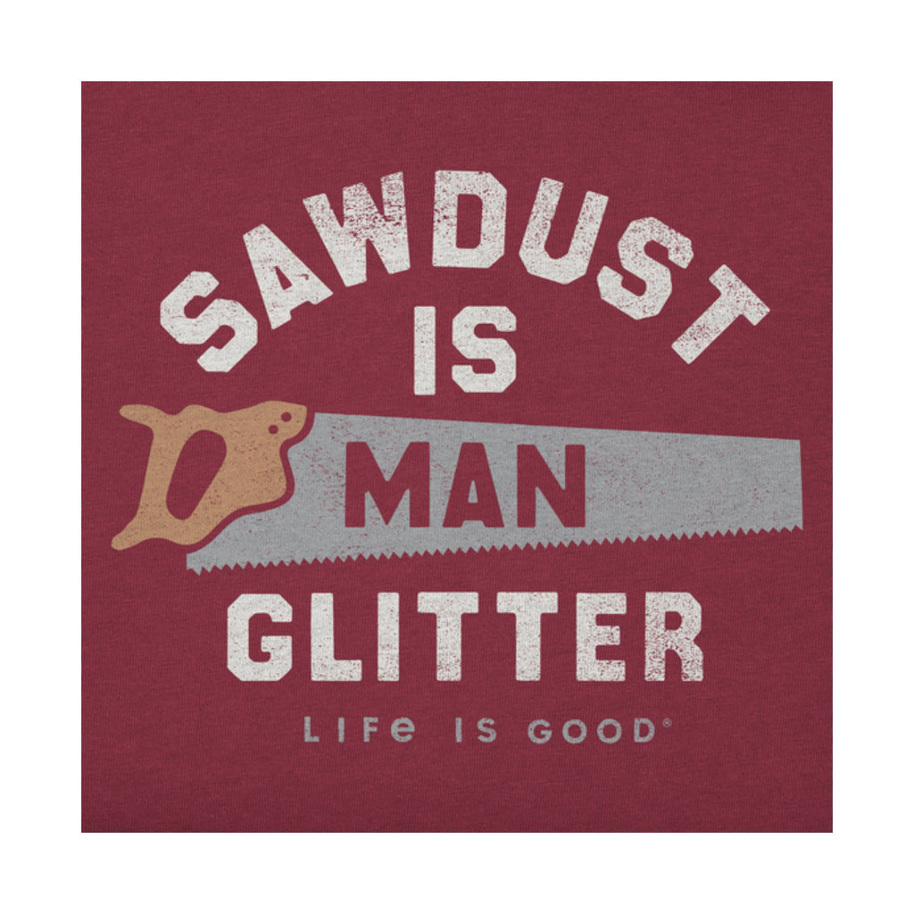 Life Is Good Men's Sawdust is Man Glitter Saw Short Sleeve Tee - Cranberry Red - Lenny's Shoe & Apparel