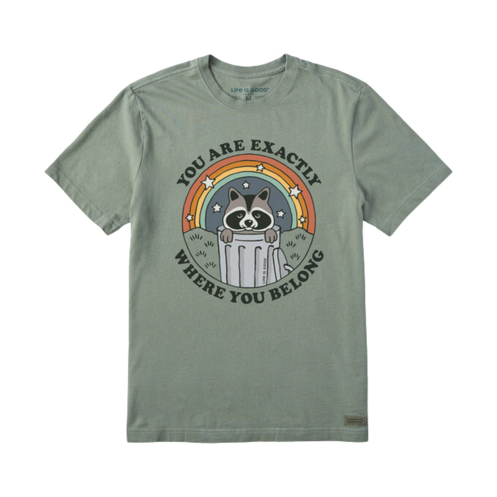 Life Is Good Men's Where You Belong Raccoon Crusher Tee - Moss Green - Lenny's Shoe & Apparel