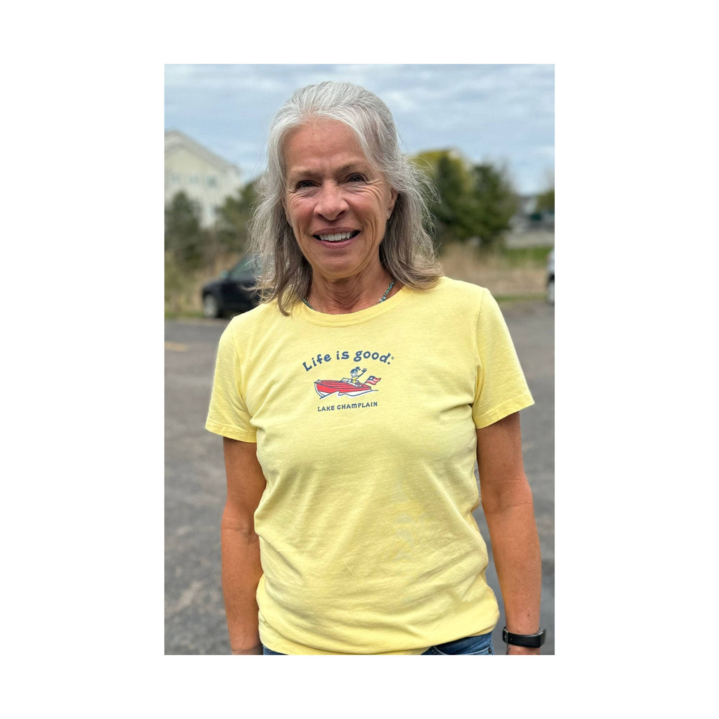 Life is Good Women's Lake Champlain Exclusive Jackie Tee - Sandy Yellow - Lenny's Shoe & Apparel