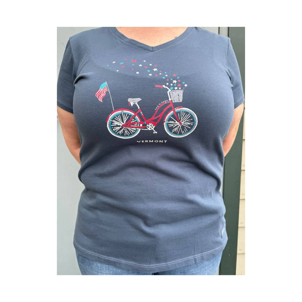 Life is Good Women's Vermont Exclusive American Bike Tee - Darkest Blue - Lenny's Shoe & Apparel