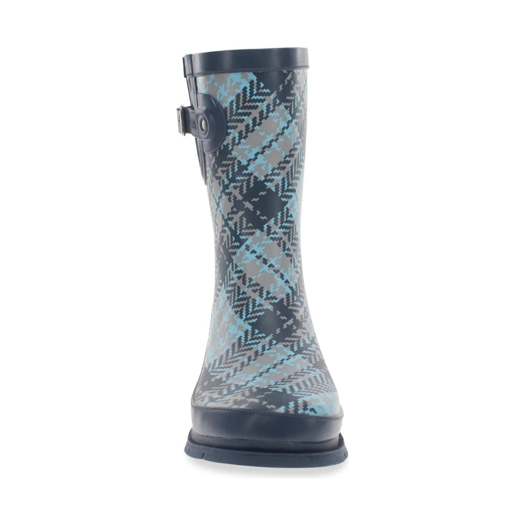 Western Tweed Plaid Faux Fur Mid Rain Boot - Blue Plaid - Lenny's Shoe & Apparel