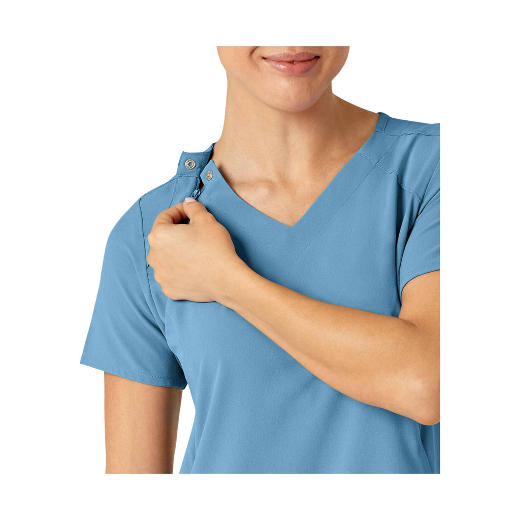 WonderWink Women's Renew Zip Accent Scrub Top - Bay Blue - Lenny's Shoe & Apparel