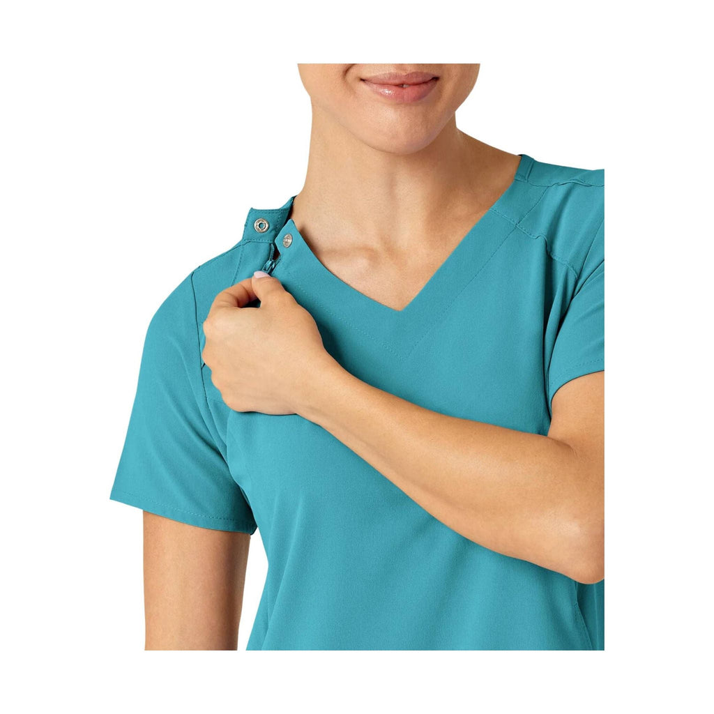 WonderWink Women's Renew Zip Accent Scrub Top - Teal Blue - Lenny's Shoe & Apparel