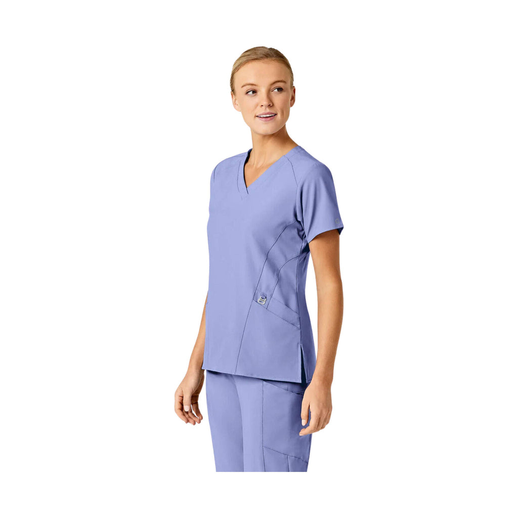 WonderWink Women's Stylized V-Neck Scrub Top - Ceil Blue - Lenny's Shoe & Apparel