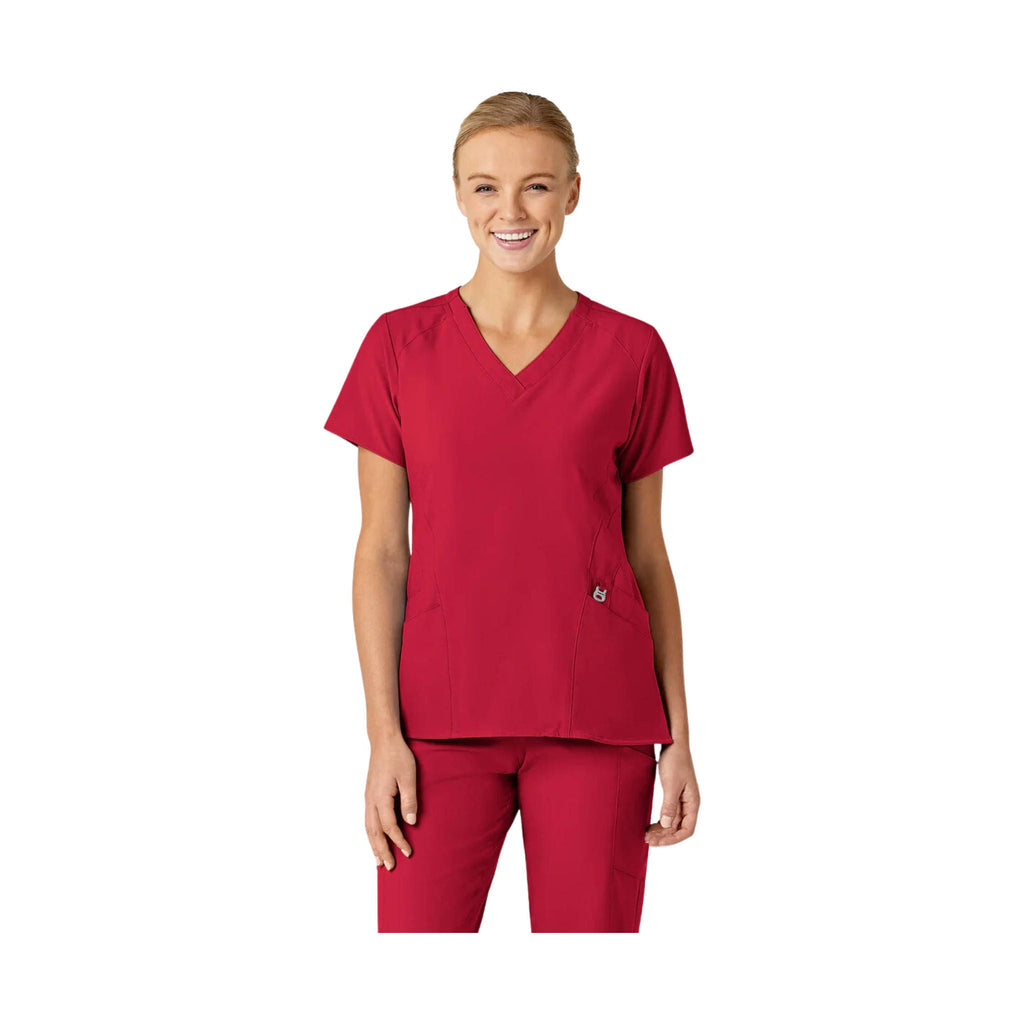 WonderWink Women's Stylized V-Neck Scrub Top - Red - Lenny's Shoe & Apparel