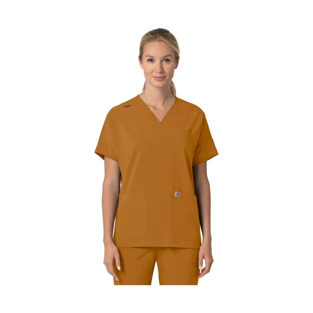 Carhartt Women's Force Cross Flex Oversized V Neck Scrub Top - Fox Brown - Lenny's Shoe & Apparel