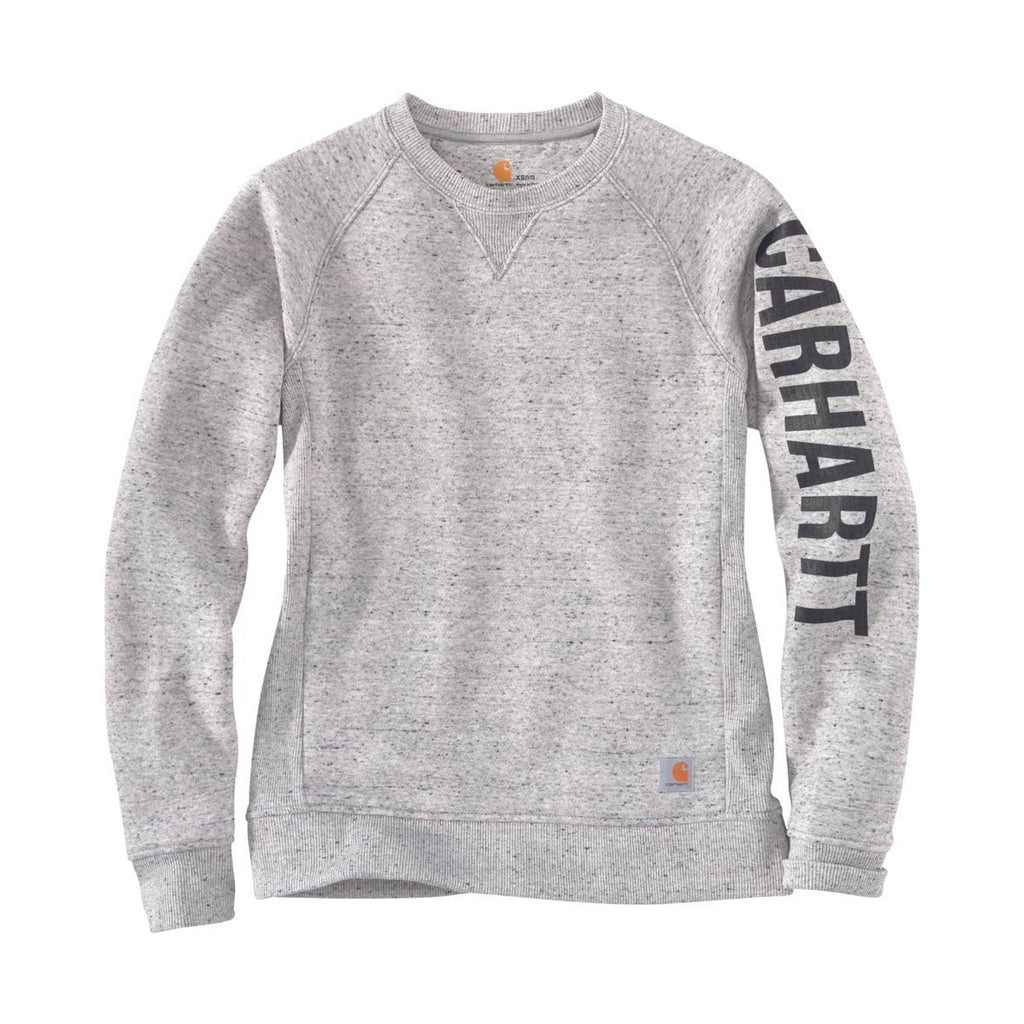 Carhartt Women's Relaxed Fit Midweight Crewneck Logo Sleeve Graphic Sweatshirt - Asphalt Heather Nep - Lenny's Shoe & Apparel