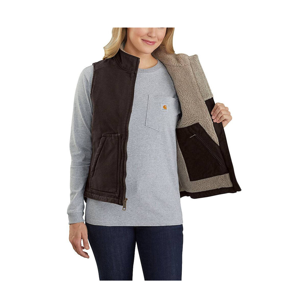 Carhartt Women's Sherpa Lined Vest Relaxed Fit -Dark Brown - Lenny's Shoe & Apparel