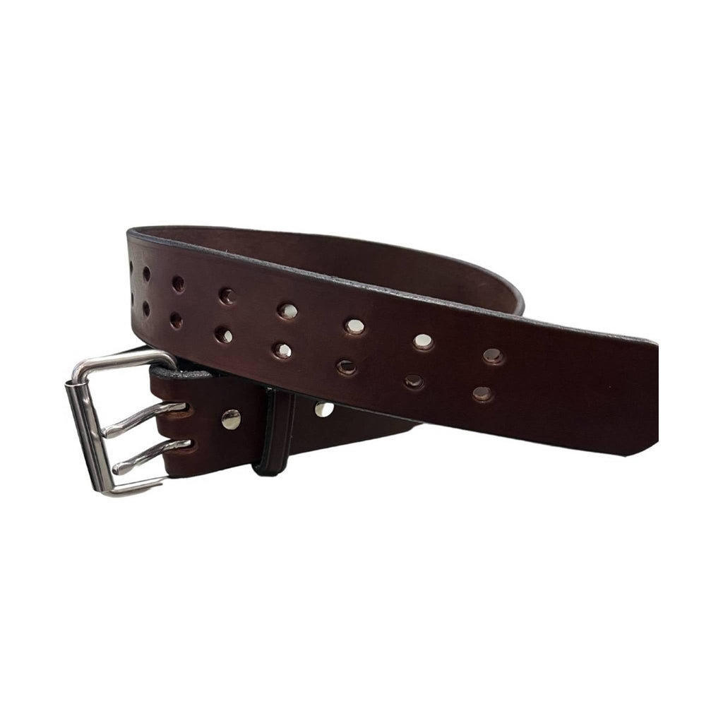 P&B Amish Men's Double Prong Leather Belt - Dark Brown - Lenny's Shoe & Apparel