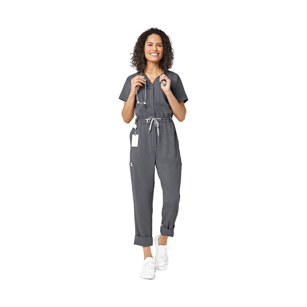 WonderWink Women's Zip Front Jumpsuit - Pewter - Lenny's Shoe & Apparel